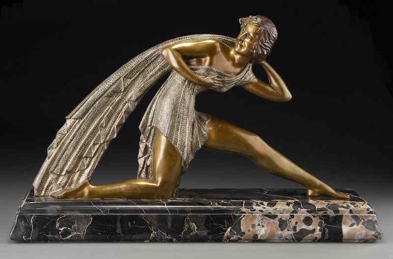 Appraisal: Demeter Chiparus bronze sculptureof a draped woman lunging forward across