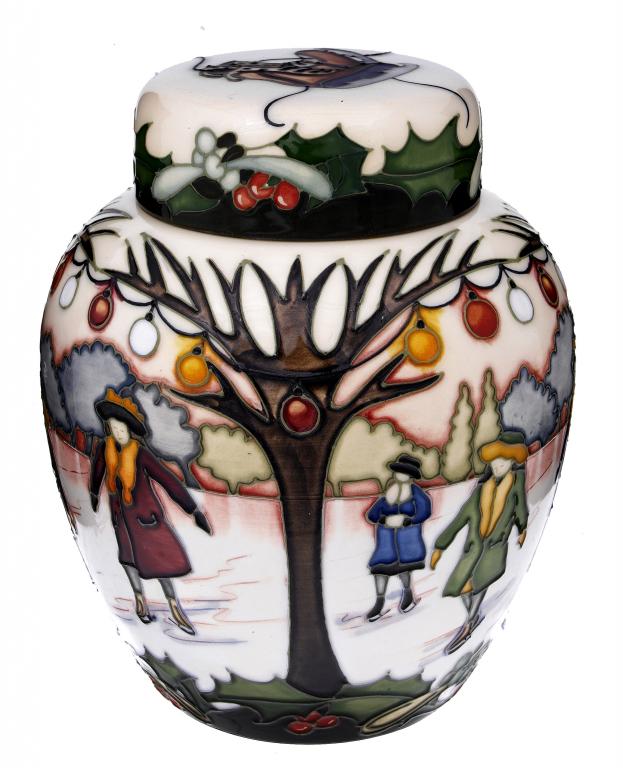 Appraisal: A MOORCROFT THE SKATERS GINGER JAR AND COVER DESIGNED BY