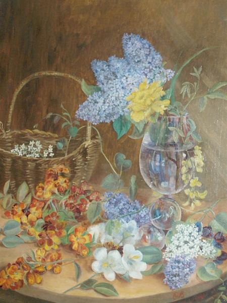 Appraisal: Continental School th Century Still Life with Flowers Glasswear and