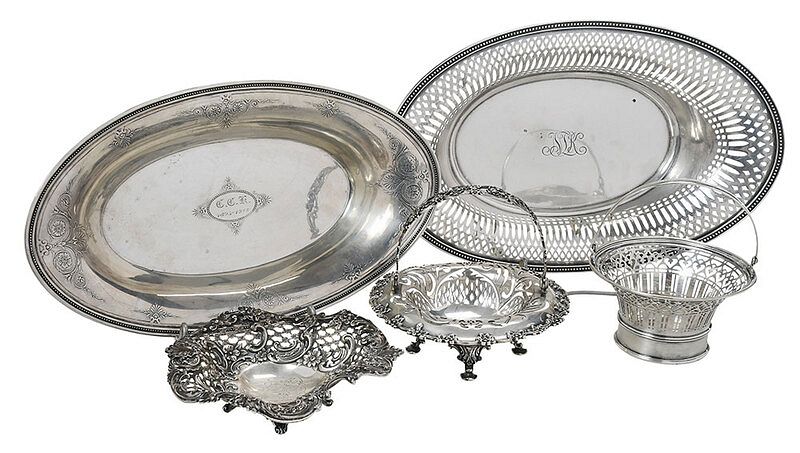 Appraisal: Five Tiffany Sterling Hollowware Items American - two openwork baskets