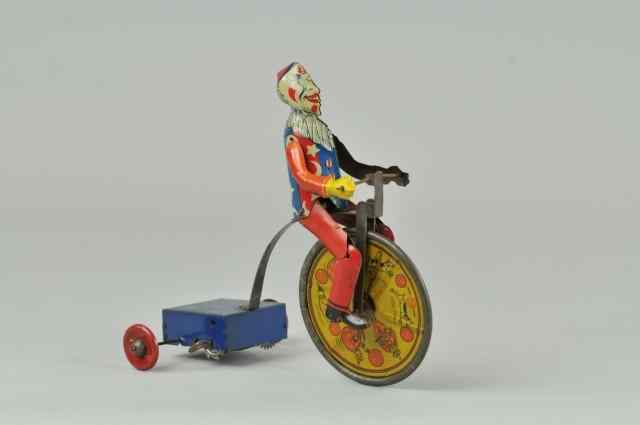 Appraisal: MARX CLOWN TRICYCLE Scarce example lithographed tin clockwork early and