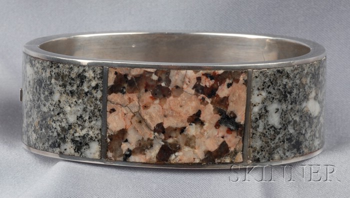 Appraisal: Victorian Sterling Silver and Granite Bracelet Aberdeen the hinged bangle