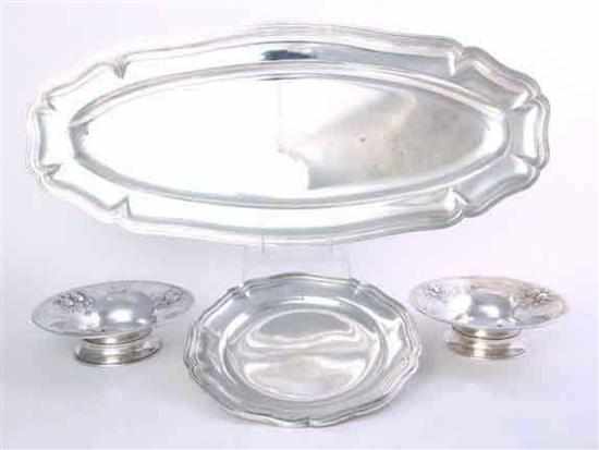 Appraisal: Continental silver trays and tazzas oblong serving tray L ''