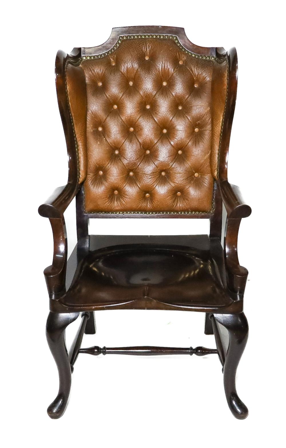 Appraisal: QUEEN ANNE STYLE MAHOGANY WING CHAIRQueen Anne style mahogany carved