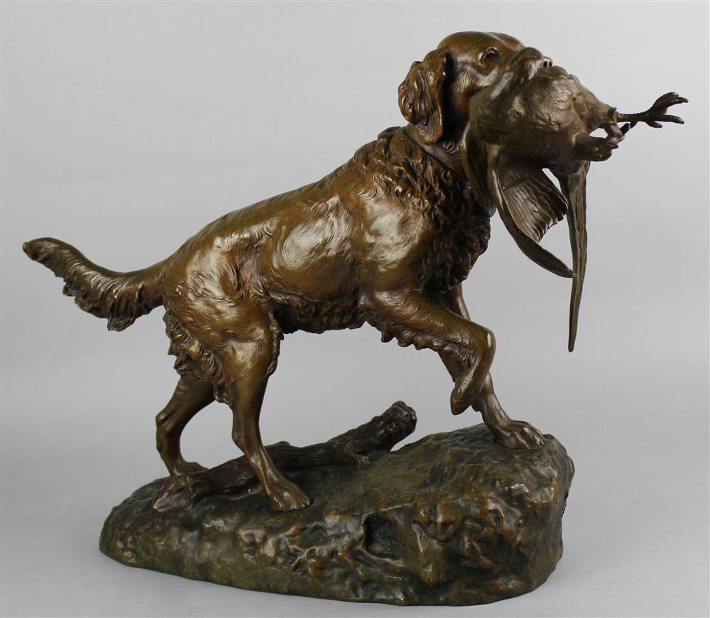 Appraisal: FRENCH BRONZE FIGURE OF A HUNTING SPANIEL RETRIEVING A PHEASANT