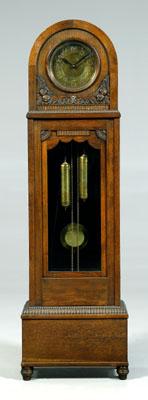 Appraisal: German Art Nouveau tall case clock carved oak with arched