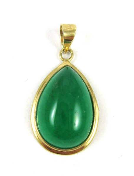 Appraisal: JADE AND FOURTEEN KARAT GOLD PENDANT set with a pear