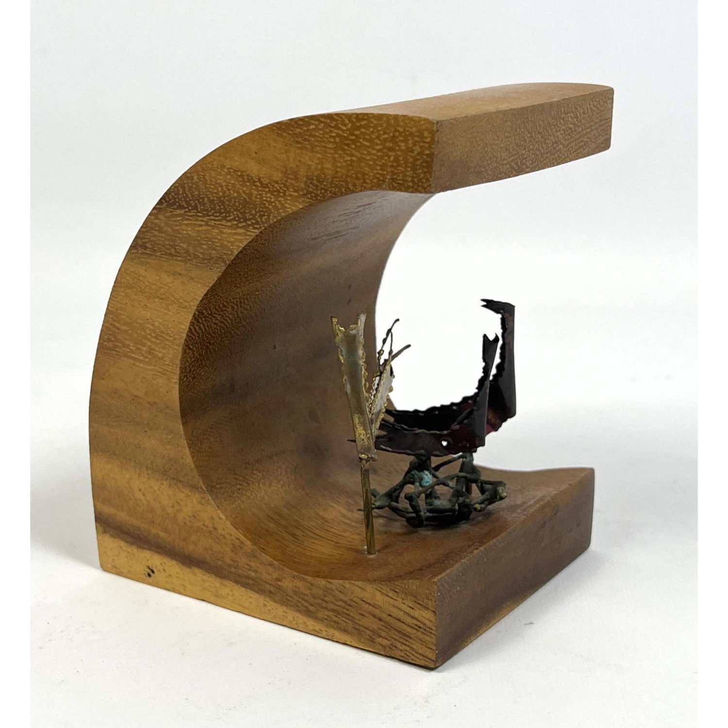 Appraisal: Small Brutalist Sculpture Mixed Metal and wood Bird Family with