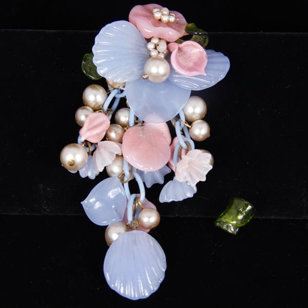 Appraisal: Vintage Haskell-esque Poured Molded Glass Flower Pearl Floral Clip Leaf