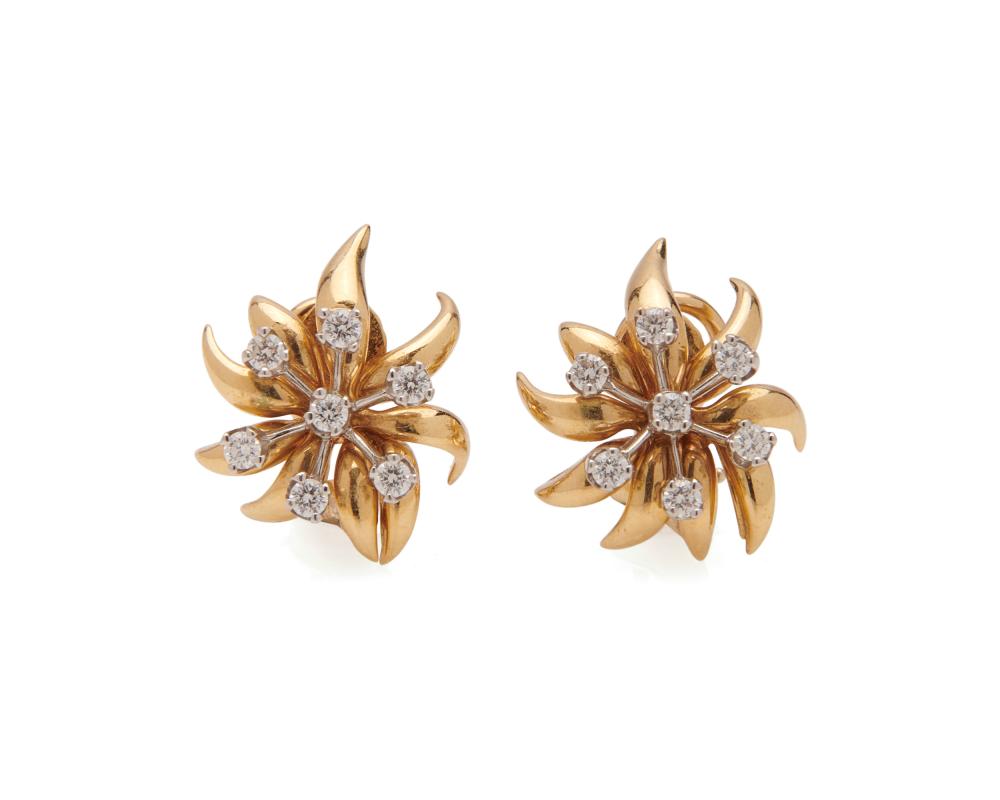 Appraisal: TIFFANY CO SCHLUMBERGER K Gold Platinum and Diamond 'Flame' Earrings