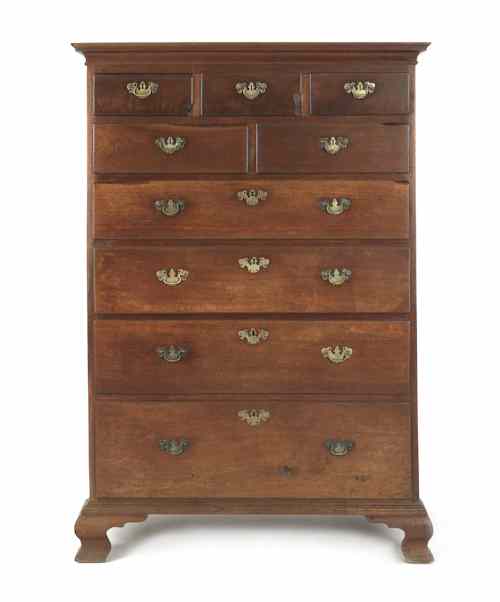 Appraisal: Pennsylvania Chippendale walnut tall chest ca h w