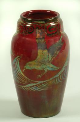 Appraisal: A ROYAL LANCASTRIAN EARTHENWARE VASE of lightly ribbed flared cylindrical