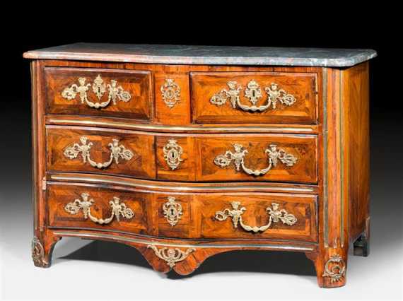 Appraisal: COMMODE Louis XV Paris circa Purpleheart and rosewood in veneer