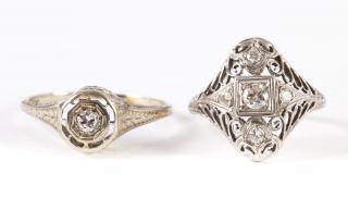 Appraisal: K white gold filigree ring with round diamond measuring mm