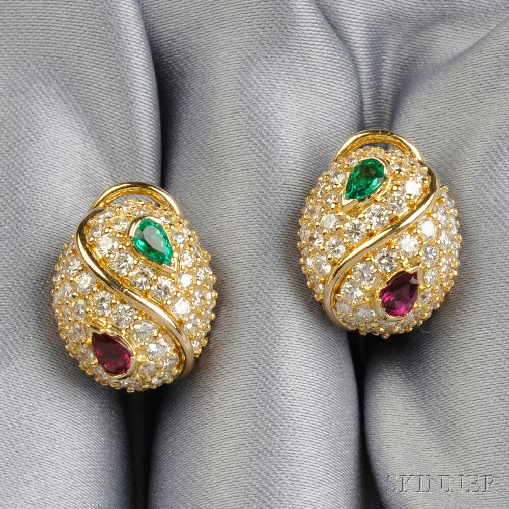 Appraisal: kt Gold Gem-set Earclips Hammerman Bros each dome pave-set with