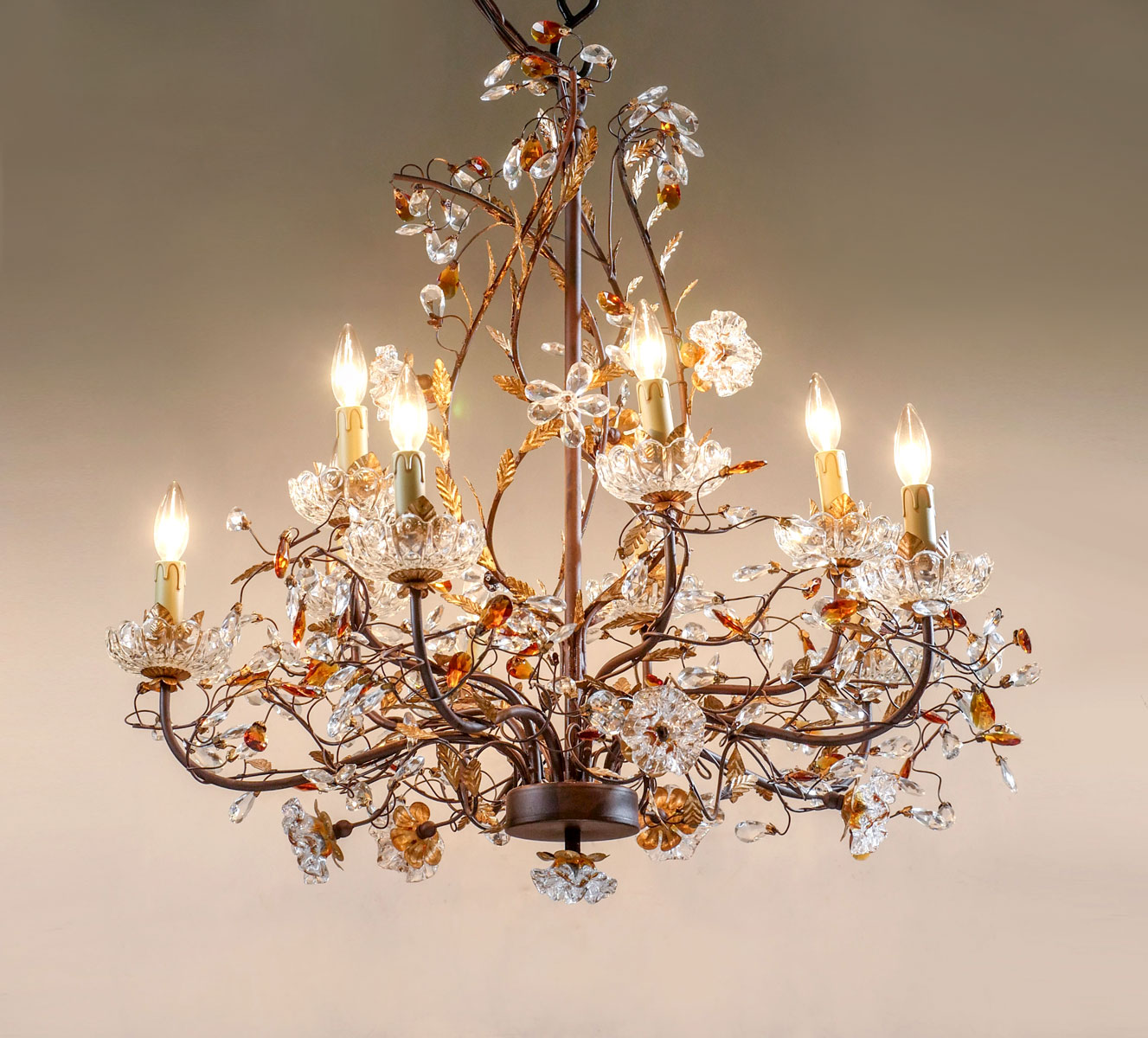 Appraisal: LIGHT DINING ROOM CHANDELIER light chandelier having a brown scrolling