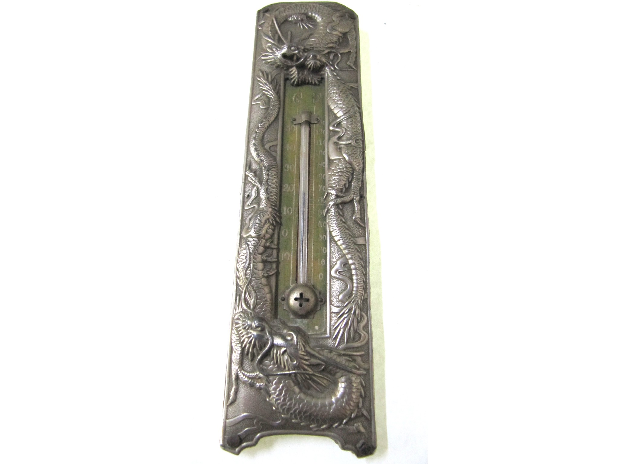 Appraisal: A Chinese white metal mounted thermometer