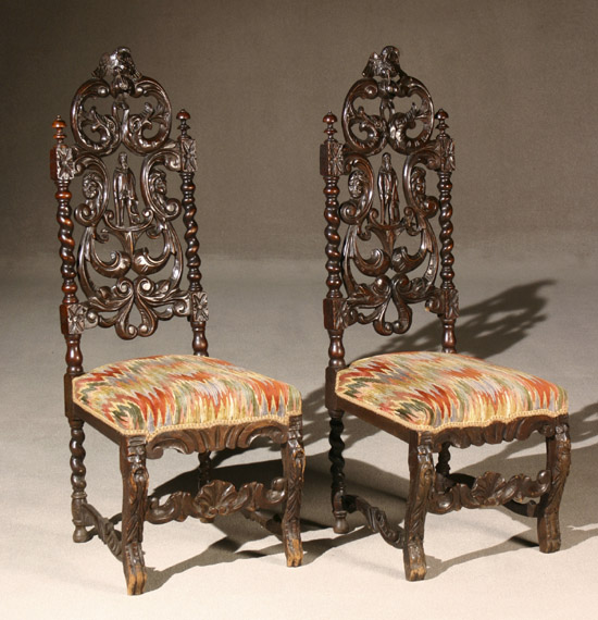 Appraisal: Two Flemish Style Fumed Oak Side Chairs Late th Century