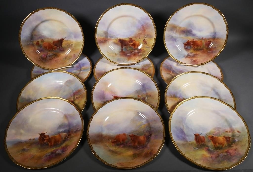 Appraisal: Twelve well painted cabinet plates with scenes of highland cattle