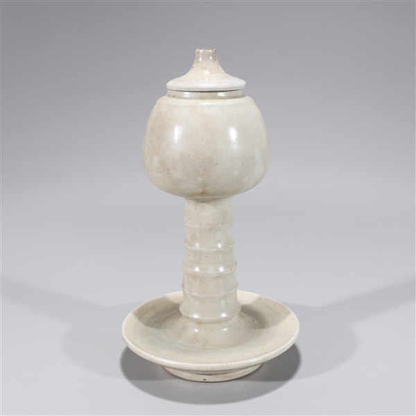 Appraisal: Korean white glazed ceramic covered oil lamp overall good condition