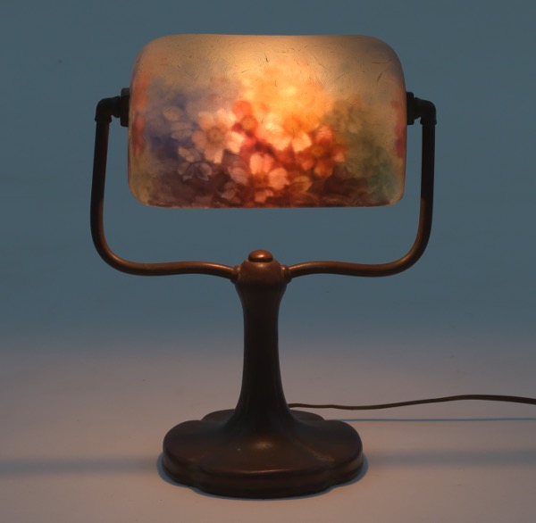 Appraisal: HANDEL REVERSE PAINTED GLASS DESK LAMP WITH BRONZE BASE x