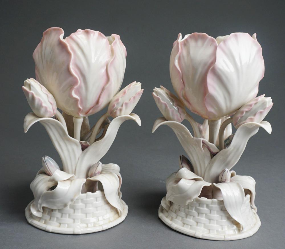 Appraisal: PAIR BELLEEK PORCELAIN FLOWER-FORM VASES IN CM Pair Belleek Porcelain