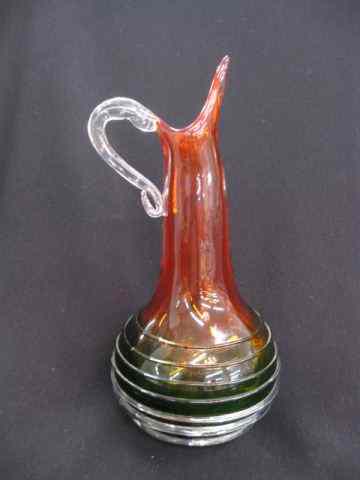 Appraisal: Murano Art Glass Vase ewer form amberina top with emerald