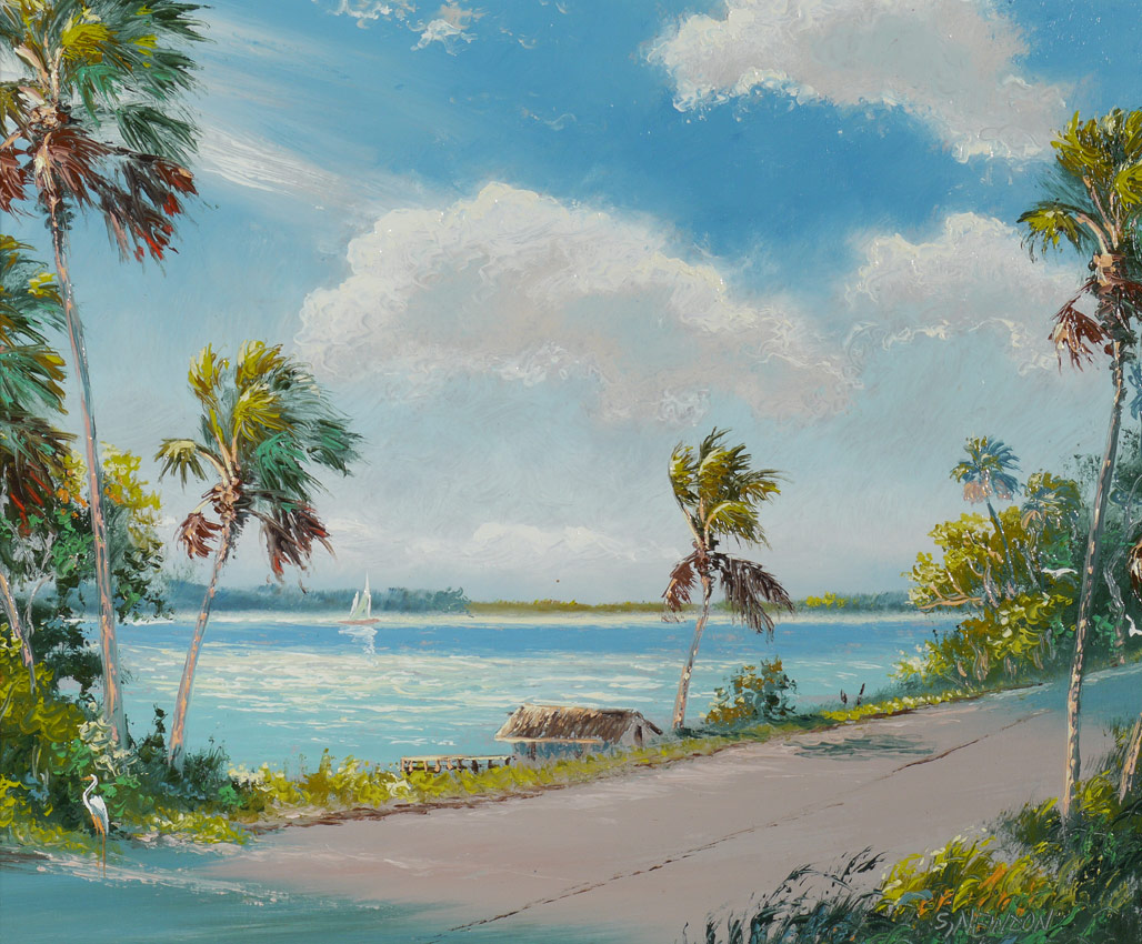 Appraisal: NEWTON Sam American - Florida Highwaymen River Road Scene Oil