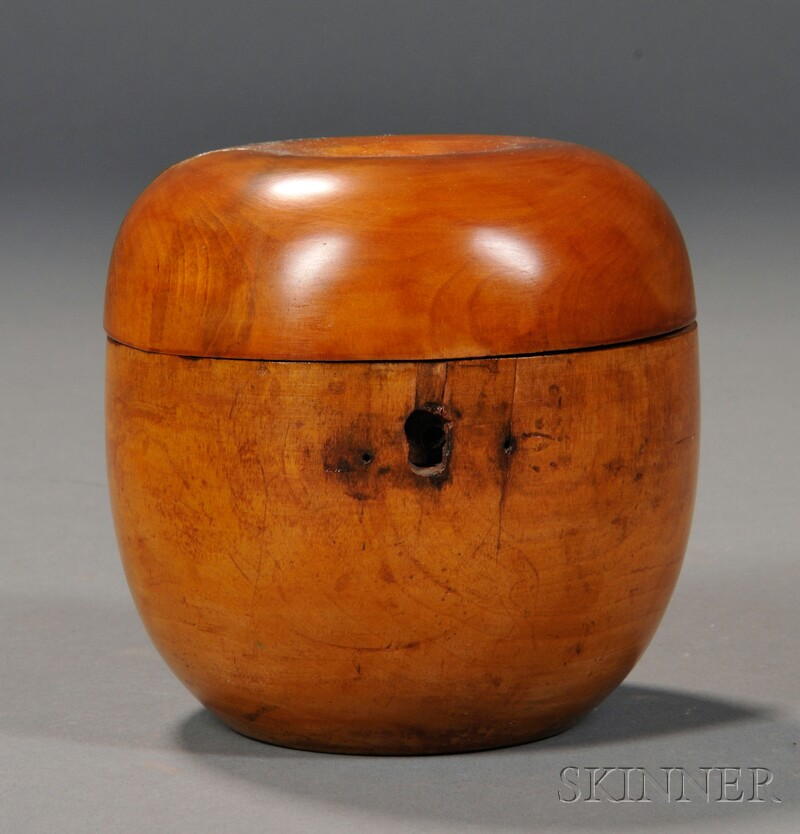 Appraisal: Turned Fruitwood Apple-form Tea Caddy England early th century with