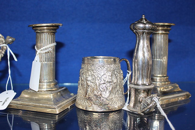 Appraisal: A PAIR OF EARLY TH CENTURY SILVER CANDLESTICKS of squat