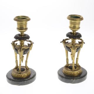 Appraisal: Louis XVI style gilt bronze candlesticks Louis XVI style gilt