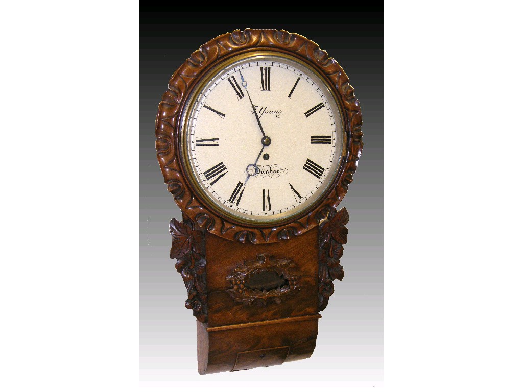 Appraisal: Mahogany single fusee drop dial wall clock signed J Young