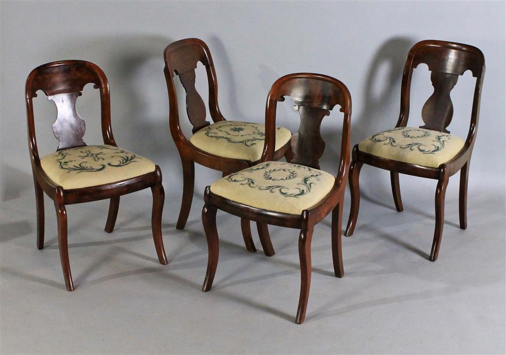 Appraisal: FOUR CLASSICAL STYLE MAHOGANY CHAIRS WITH NEEDLEPOINT SEATS ca the