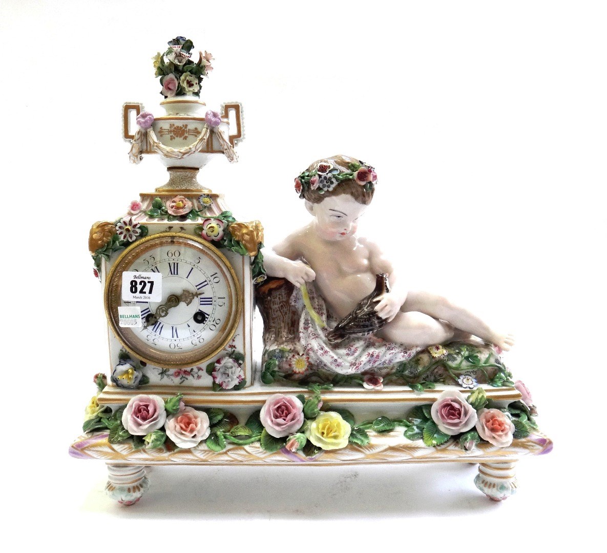 Appraisal: A Meissen style porcelain figural mantel clock late th century