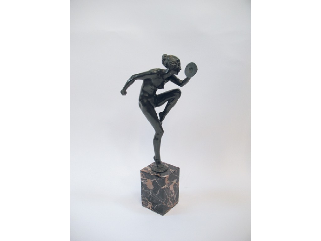 Appraisal: L ALLIOX A CAST ART DECO BRONZE of a naked