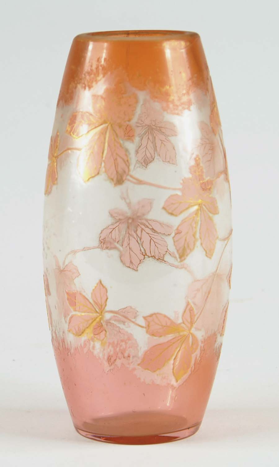 Appraisal: ART GLASS CAMEO LEAF DECORATED VASE Unmarked probably French with