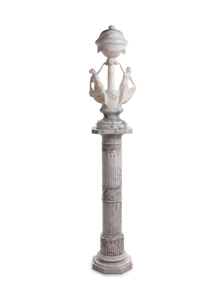 Appraisal: An Italian Alabaster Figural Lamp with an Associated Marble Pedestal