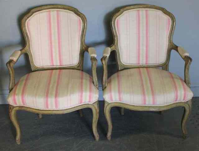 Appraisal: Pair of Louis XV Style Open Arm Chairs From an