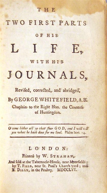 Appraisal: vol Whitefield George The Two First Parts of His Life