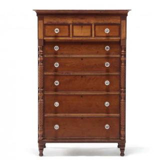 Appraisal: Late Federal Tiger Maple Cherry Tall Chest of Drawers circa