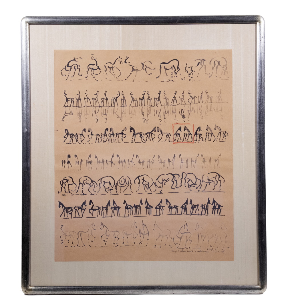 Appraisal: GIANLUIGI GIOVANOLA ITALY - Untitled Hieroglyphic Horses ink on paper