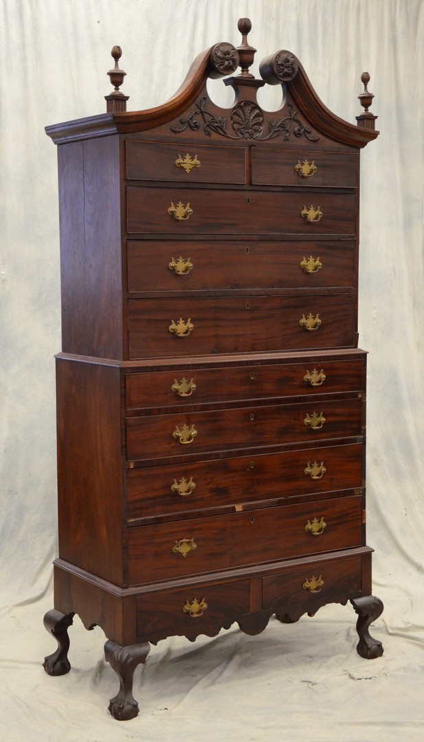 Appraisal: part carved mahogany Centennial Chippendale style chest on chest on