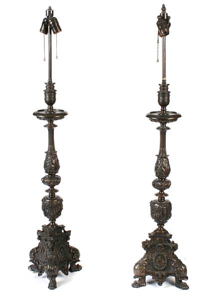 Appraisal: A pair of Italian Renaissance Revival patinated bronze table lamps