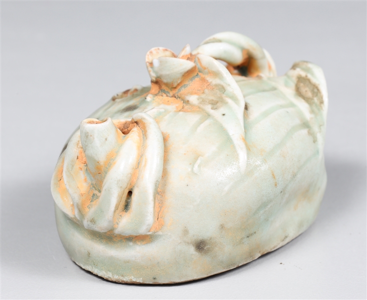 Appraisal: Chinese celadon glaze figural rose and stone water dropper surface