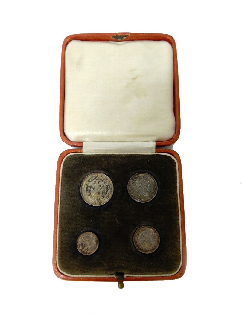 Appraisal: A George V four coin Maundy set with a case