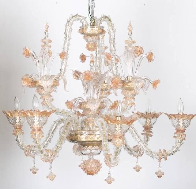 Appraisal: Pink clear and gold Murano glass chandelier A pink clear