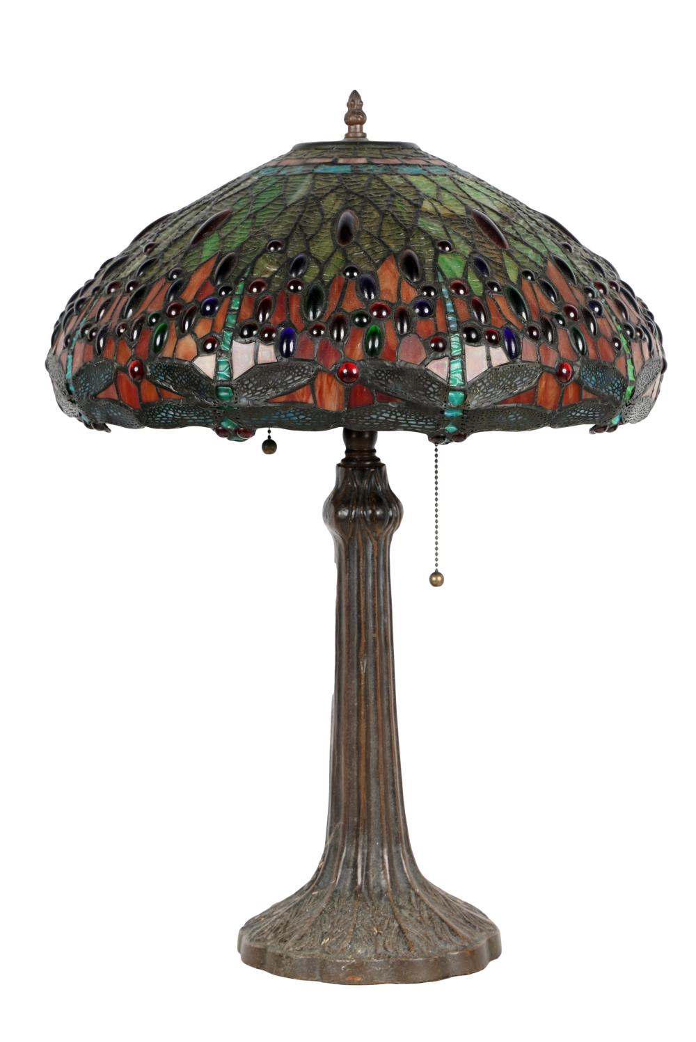 Appraisal: TIFFANY-STYLE PATINATED METAL GLASS TABLE LAMP st century unsigned the