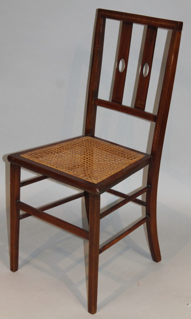 Appraisal: An Edwardian and boxwood strung bedroom chair with a plain