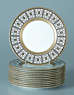 Appraisal: Twelve Royal Doulton plates black and gilt geometric borders with