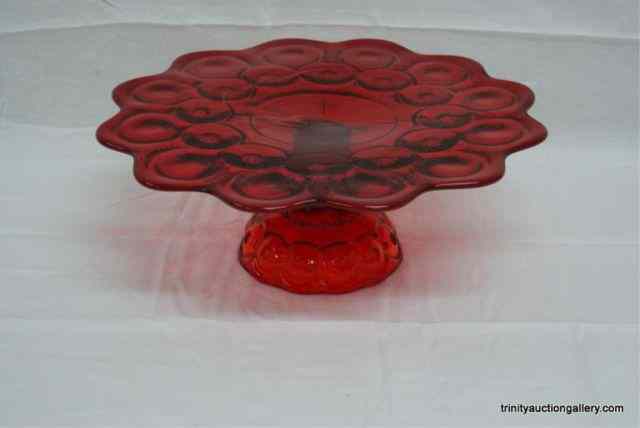 Appraisal: Vintage Moon Stars Ruby Red Glass Cake StandFrom the estate